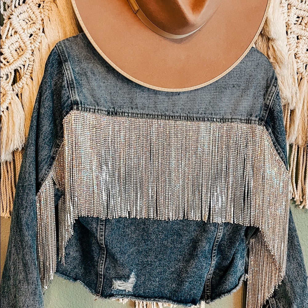 Real Rhinestone Fringe Jean Jacket